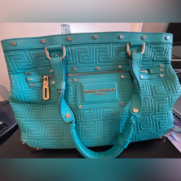 Versace Handbags - RARE Gianni Versace Couture "Snap Out Of It" Turquoise Nappa Satchel